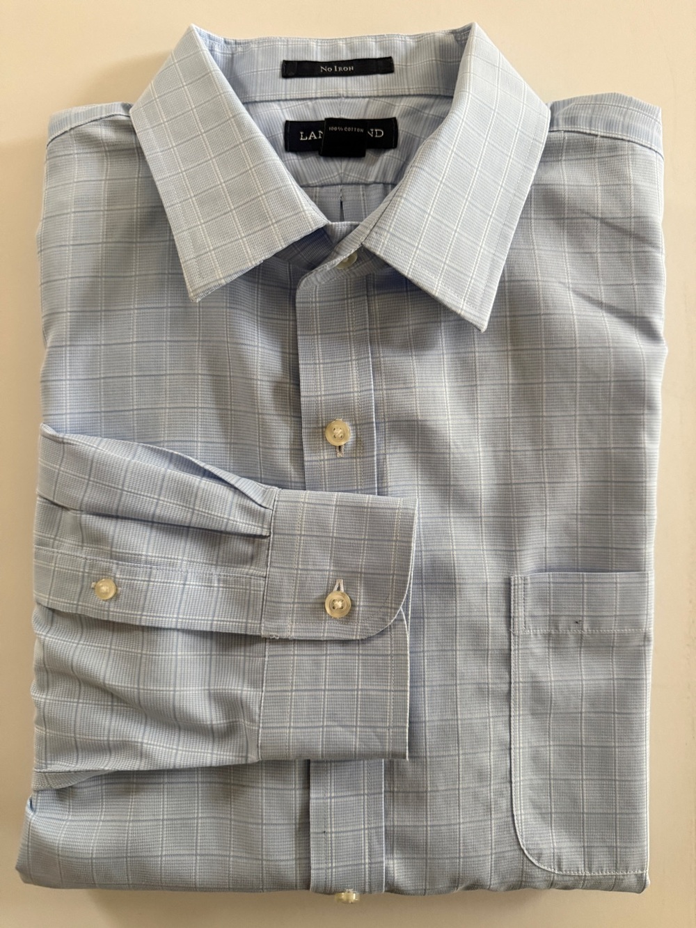Lands’ End Men’s No Iron Dress Shirt – 16½ x 33 – Light Blue Windowpane - Picture 11 of 13